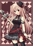  bad_id bad_pixiv_id belt blonde_hair gothic_lolita hair_ornament hairclip hat hazumi_rio jewelry lolita_fashion long_hair microphone microphone_stand mini_hat mini_top_hat nail_polish original red_eyes red_nails ring skirt smile solo thighhighs top_hat zettai_ryouiki 