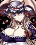  breasts hal_(goshujinomocha) hat huge_breasts purple_eyes ribbon solo touhou umbrella yakumo_yukari 