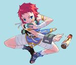  bandages blue_eyes fishnets jumping original red_hair rumie sandals scroll short_hair solo tomboy 