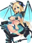  antenna_hair blonde_hair blue_eyes breasts dangan_neko gloves large_breasts long_hair navel original pointy_ears solo wings 