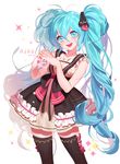  aqua_eyes aqua_hair artist_name bad_id bad_pixiv_id character_name dress hatsune_miku heart heart_hands highres long_hair looking_at_viewer open_mouth seoji solo thighhighs twintails very_long_hair vocaloid white_background 