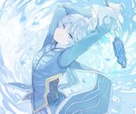  arms_up male_focus mikleo_(tales) purple_eyes solo staff tales_of_(series) tales_of_zestiria tonshi water white_hair 