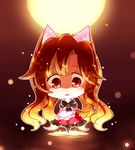  animal_ears brooch brown_hair chibi dress imaizumi_kagerou jewelry long_hair long_sleeves looking_at_viewer open_mouth red_eyes solo tail totoharu_(kujirai_minato) touhou wolf_ears wolf_tail 