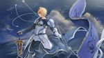  ahoge armor arthur_pendragon_(fate) blonde_hair excalibur_(fate/prototype) fate/prototype fate_(series) green_eyes male_focus solo zanjuan 