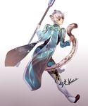  animal_ears blush leopard_ears leopard_tail male_focus mikleo_(tales) nollxmai purple_eyes silver_hair solo staff tail tales_of_(series) tales_of_zestiria white_hair 