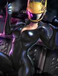  banned_artist black_bodysuit bodysuit cellphone celty_sturluson city collarbone durarara!! handrail helmet highres mask night phone sakimichan skin_tight sky solo sparkle zipper 