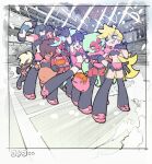  6+girls american_football american_football_helmet american_football_uniform blonde_hair blue_hair cotogochan green_hair helmet highres kneesocks_(psg) multiple_girls panty_&amp;_stocking_with_garterbelt panty_(psg) purple_hair scanty_(psg) sportswear stocking_(psg) 