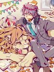  aa_shirotakabu bad_id bad_pixiv_id blue_eyes blue_hair book cd_case character_request cup dated dessert drinking_glass food food_on_face formal handheld_game_console happy_birthday headphones headphones_around_neck lion loop_the_loop mouth_hold multiple_boys necktie nintendo_ds one_eye_closed purple_hair sitting solo_focus suit tongue tongue_out wine_glass wreath 