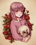  child dress fate/zero fate_(series) flower haruhikohiko matou_sakura purple_eyes purple_hair skull solo 