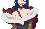  adiane blue_hair breasts cleavage eyepatch gishu grin head_out_of_frame large_breasts lipstick long_hair makeup smile solo tattoo tengen_toppa_gurren_lagann 