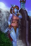  blue_eyes blue_horns blue_skin brown_hair dr_graevling draenei highres horns pointy_ears short_hair solo tail warcraft world_of_warcraft 