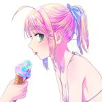  ahoge alternate_hairstyle artoria_pendragon_(all) blonde_hair fate/stay_night fate_(series) food green_eyes ice_cream ice_cream_cone nipi27 pink_hair ponytail saber solo 