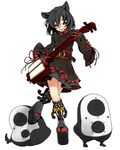  animal_ears black_hair closed_eyes gloves instrument kochiya_(gothope) shamisen short_hair solo 