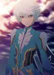  cloud male_focus mikleo_(tales) purple_eyes qzm sky solo sunset tales_of_(series) tales_of_zestiria white_hair 