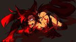  all_fours animal_ears ass aura breasts brown_hair commentary fangs imaizumi_kagerou light_trail long_hair medium_breasts nude open_mouth red_eyes red_pupils regalclaw shadow solo tail thighs tongue touhou transformation werewolf wolf_ears wolf_tail 