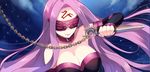  blindfold breasts chain cleavage dagger facial_mark fate/stay_night fate_(series) forehead_mark himaya large_breasts long_hair nameless_dagger purple_hair rider solo very_long_hair weapon 