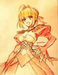  ahoge colored_pencil_(medium) dress epaulettes fate/extra fate_(series) hair_intakes nero_claudius_(fate) nero_claudius_(fate)_(all) red_dress solo takeluuu traditional_media 