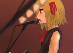  blonde_hair fang guitar hair_ribbon hinami047 instrument microphone microphone_stand open_mouth red_eyes ribbon rumia short_hair solo touhou 