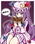  blush book eruru_(erl) highres long_hair looking_at_viewer mukyuu patchouli_knowledge plump purple_eyes purple_hair solo striped thighs touhou very_long_hair 