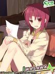  angel_beats! bad_id bad_pixiv_id bed casual iwasawa paper red_eyes red_hair sennen_suisei short_hair sitting solo 