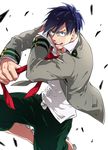  blue_eyes blue_hair boku_no_hero_academia glasses iida_tenya kayasamad male_focus necktie open_mouth school_uniform solo u.a._school_uniform 