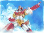  absurdres clenched_hand cloud highres hololive hyde_(tabakko) inugami_korone mazinger_(series) mazinger_z mazinger_z_(mecha) mecha mecha_focus mechanical_tail mechanization no_humans pointing pointing_forward robot rocket_punch super_robot tail 