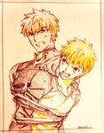  archer bound colored_pencil_(medium) emiya_shirou fate/stay_night fate_(series) male_focus multiple_boys takeluuu tied_up traditional_media 