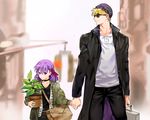  1girl bad_id bad_pixiv_id blonde_hair child cosplay fate/stay_night fate/zero fate_(series) gilgamesh hat lancelot_(smalock) leon_(leon_the_professional) leon_the_professional mathilda_lando matou_sakura plant potted_plant purple_eyes purple_hair sunglasses 