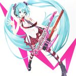  absurdres aqua_eyes aqua_hair guitar hatsune_miku headphones headset high_heels highres instrument keytar long_hair nail_polish necktie official_art sadamoto_yoshiyuki skirt solo striped striped_legwear thighhighs twintails very_long_hair vocaloid wrist_cuffs 