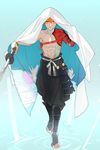  armor cape emiya_shirou fate/grand_order fate_(series) highres igote japanese_armor katana kusazuri limited/zero_over male_focus o-rui red_hair shirtless solo sword weapon 