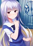  blush dacchi gate grisaia_(series) grisaia_no_kajitsu highres kazami_kazuki long_hair looking_at_viewer purple_eyes purple_hair school_uniform solo very_long_hair 