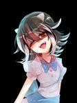  ;d asuku_(69-1-31) bad_id bad_pixiv_id blush bow commentary_request dress fangs head_tilt highres horns kijin_seija looking_at_viewer multicolored_hair one_eye_closed open_mouth red_eyes short_hair smile solo streaked_hair tongue touhou 