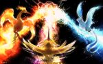  articuno bird black_background electricity fire highres ice karumerora moltres pokemon pokemon_(creature) zapdos 