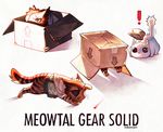  animal animalization big_boss box cardboard_box cat clothed_animal eyepatch hat in_box in_container metal_gear_(series) nana_nakano no_humans shadow simple_background snake_box_sneak white_background 