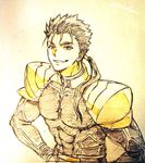  bad_id bad_pixiv_id colored_pencil_(medium) fate/stay_night fate_(series) grin lancer male_focus pauldrons ponytail smile solo takeluuu traditional_media 