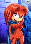  anthro archie_comics bbmbbf bottomless breasts cape clothed clothing echidna female fondling fur hair half-dressed looking_at_viewer mammal mari_an_(character) mature_female mobius_unleashed monotreme mother nipples nude palcomix parent purple_eyes pussy red_fur red_hair solo 