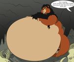  americananomaly_(artist) belly big_belly black_hair bone brown_fur cave chubby disney english_text feline fur hair lion male mammal morbidly_obese overweight scar scar_(the_lion_king) text the_lion_king vore 