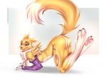 all_fours ass_up butt canine digimon doomthewolf female fox fur looking_at_viewer mammal nude renamon solo white_fur yellow_fur 