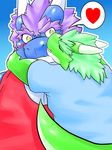  &lt;3 abs amauta anthro blue_scales blush clothed clothing dragon duo green_scales hair horn kissing male male/male muscular open_mouth pecs purple_hair reptile scales scalie shiny shirt tank_top teeth tongue yellow_eyes 