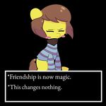  ambiguous_gender blush brown_hair clothed clothing crossover equine friendship_is_magic frisk hair horse mammal my_little_pony ponification pony solo turtlefarminguy undertale video_games 