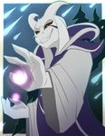  anthro asriel_dreemurr black_sclera clothed clothing conditional_dnp grin horn magic male robe scappo solo undertale video_games 