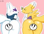  alopex anthro arctic_fox big_butt breasts butt canine censored digimon duo embrace female female/female fluffy_tail fox fur hug mammal nude rear_view renamon scrabble007 simple_background standing teenage_mutant_ninja_turtles thick_thighs white_background white_fur yellow_fur 