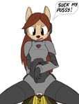  2015 alien anthro armor arthricia brown_eyes brown_hair clothed clothing english_text feline female hair long_hair looking_at_viewer male male/female mammal pubes pussy rick_and_morty shirt solo_focus suit text tg-0 