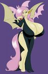  2015 anthro apple bat_pony big_breasts breasts cleavage clothed clothing female flutterbat_(mlp) fluttershy_(mlp) friendship_is_magic fruit huge_breasts hyper hyper_breasts marauder6272 my_little_pony pervynamek02 smile solo 