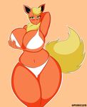  2015 anthro big_breasts blush bra breasts cleavage clothed clothing eeveelution female flareon looking_at_viewer nintendo panties pok&eacute;mon solo supersonicrulaa underwear video_games 