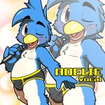  anthro avian balls band beak bird blush briefs brown_eyes bulge clothed clothing cub fur hair half-dressed looking_at_viewer male mammal microphone nakayan one_eye_closed open_mouth simple_background singing solo tongue underwear underwear_festival wink young 