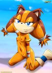  anthro archie_comics badger bbmbbf blue_eyes breasts brown_fur female fur hair half-closed_eyes hand_behind_head kneeling looking_at_viewer mammal mobius_unleashed multicolored_hair mustelid nipples nude orange_fur palcomix pigtails pose pussy smile solo sonic_(series) sonic_boom sticks_the_jungle_badger 