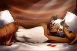  bed demon feline girly horn incubus inside janse lying male mammal mocha_softpaw mochasp on_bed on_side pillow pose reclining side_view smile solo 
