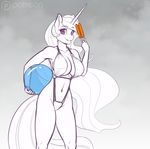  2015 anthro anthrofied beach_ball big_breasts bikini breasts cleavage clothed clothing equine female friendship_is_magic horn looking_at_viewer mammal my_little_pony popsicle princess_celestia_(mlp) purple_eyes scorpdk skimpy solo swimsuit winged_unicorn wings 