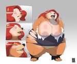  bear big_breasts blush breasts clothing gillpanda hair huge_breasts mammal open_mouth overweight red_hair teeth torn_clothing transformation 
